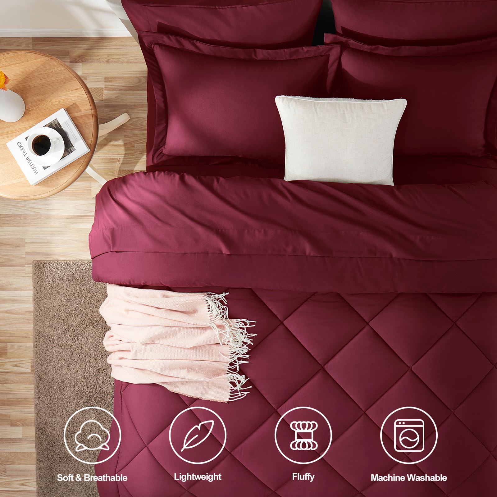 CozyLux bed-in-a-bag king set contents laid out for quick setup
