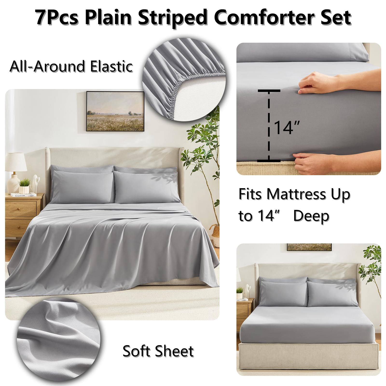 CozyLux bed-in-a-bag pillowcases grey with envelope closure design.