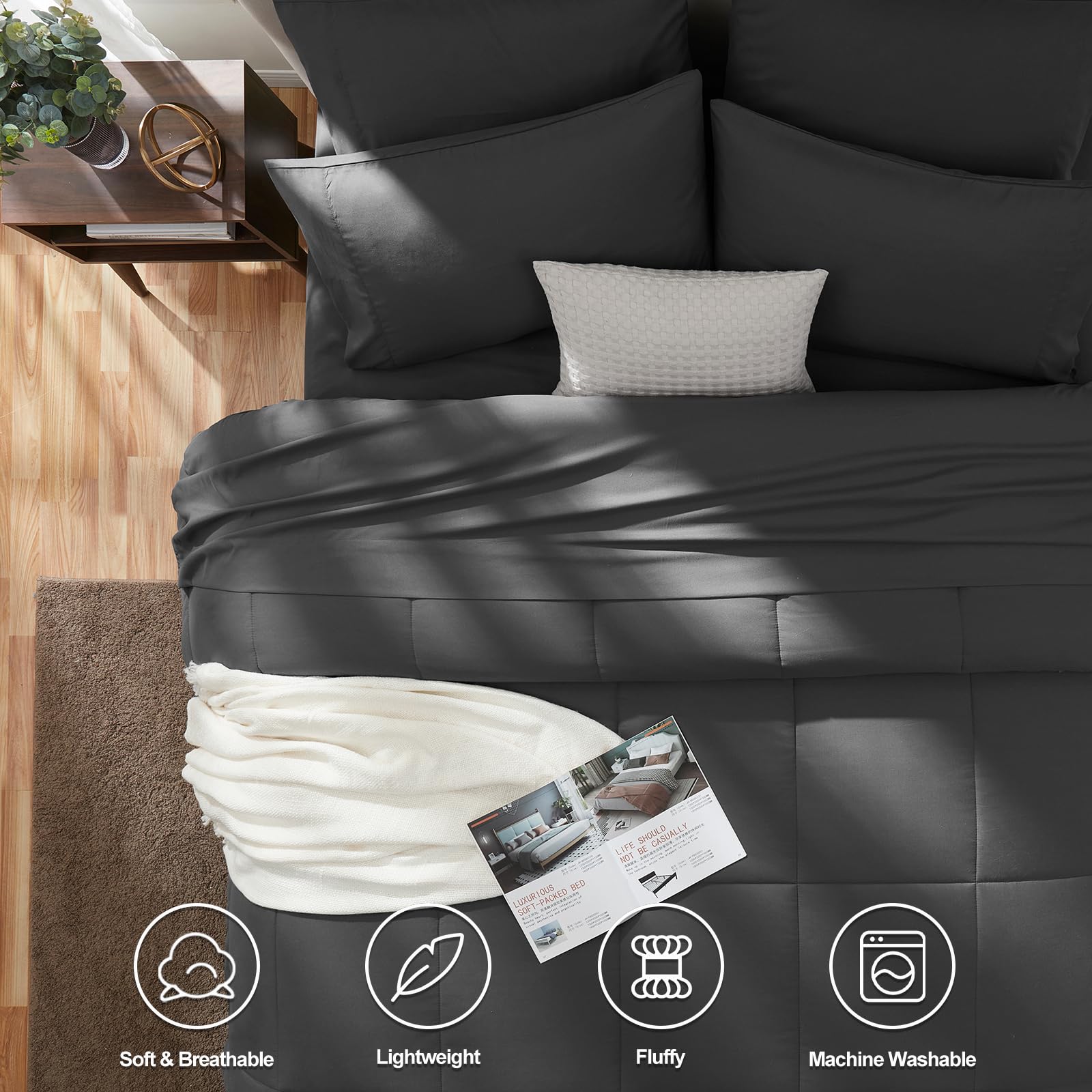 CozyLux bed-in-a-bag set in dark grey for a complete room refresh.