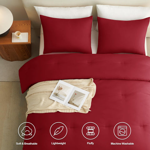 cozylux bedroom scene dark red cozy bedding setup