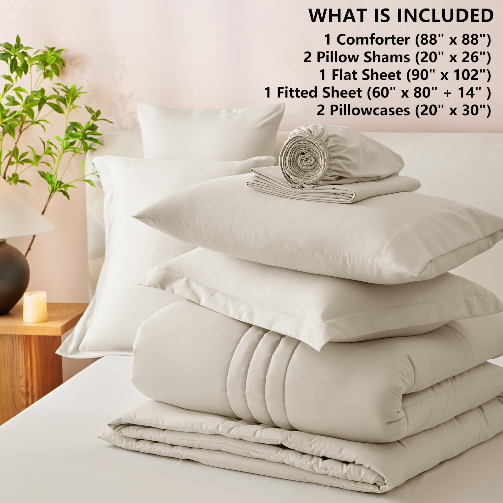 CozyLux beige striped design complements modern bedroom decor.