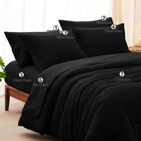 CozyLux black seersucker design adds a sophisticated, modern touch