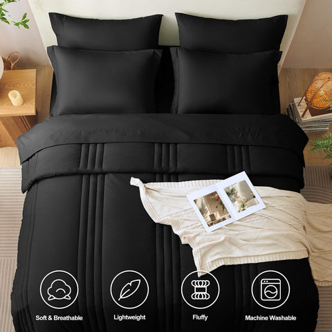 CozyLux black-striped comforter design adds simple, modern style.