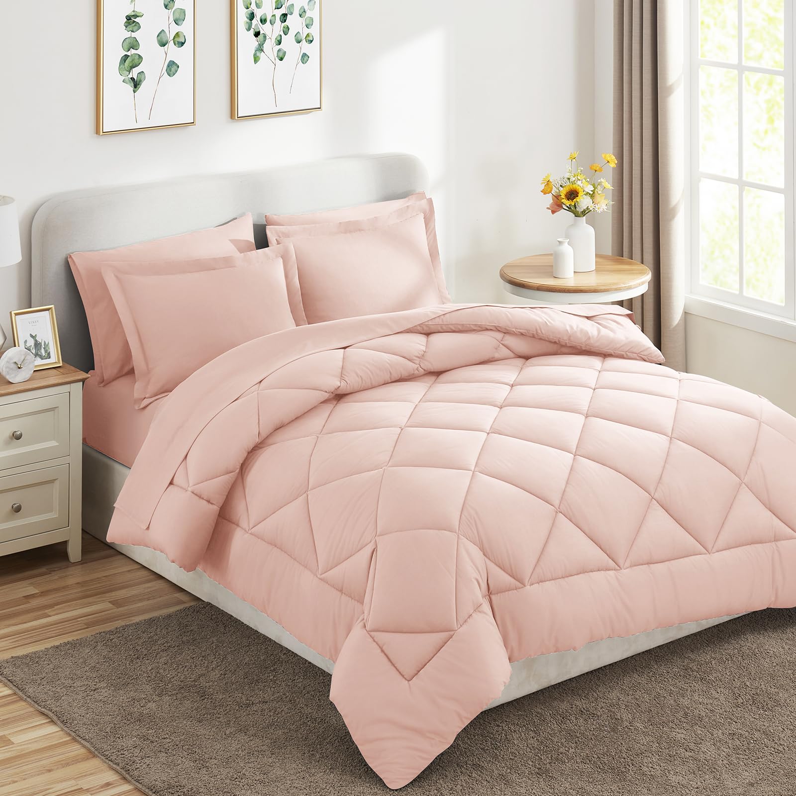 CozyLux blush pink bedroom setup adds a spa-like finish to your space.