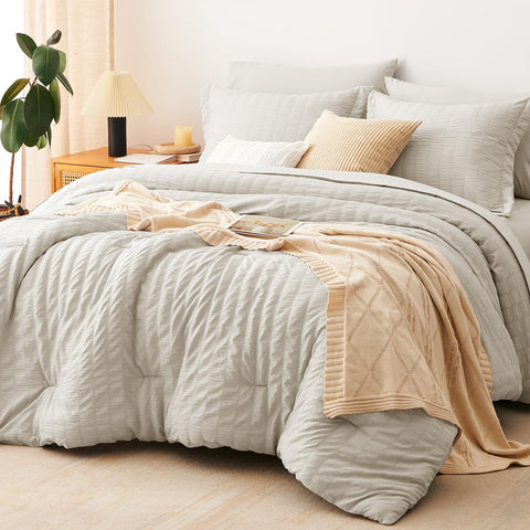 CozyLux California King seersucker comforter front view shows textured warmth and lightweight coziness