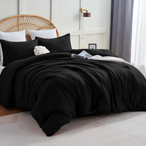 CozyLux California King comforter set black top view highlighting plush texture