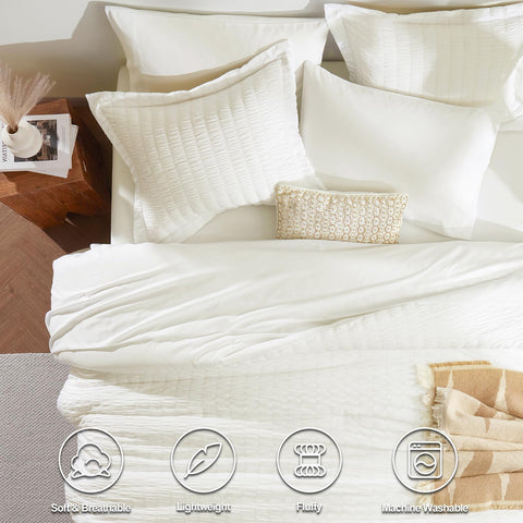 CozyLux comforter front texture in ivory adds visual depth and softness.