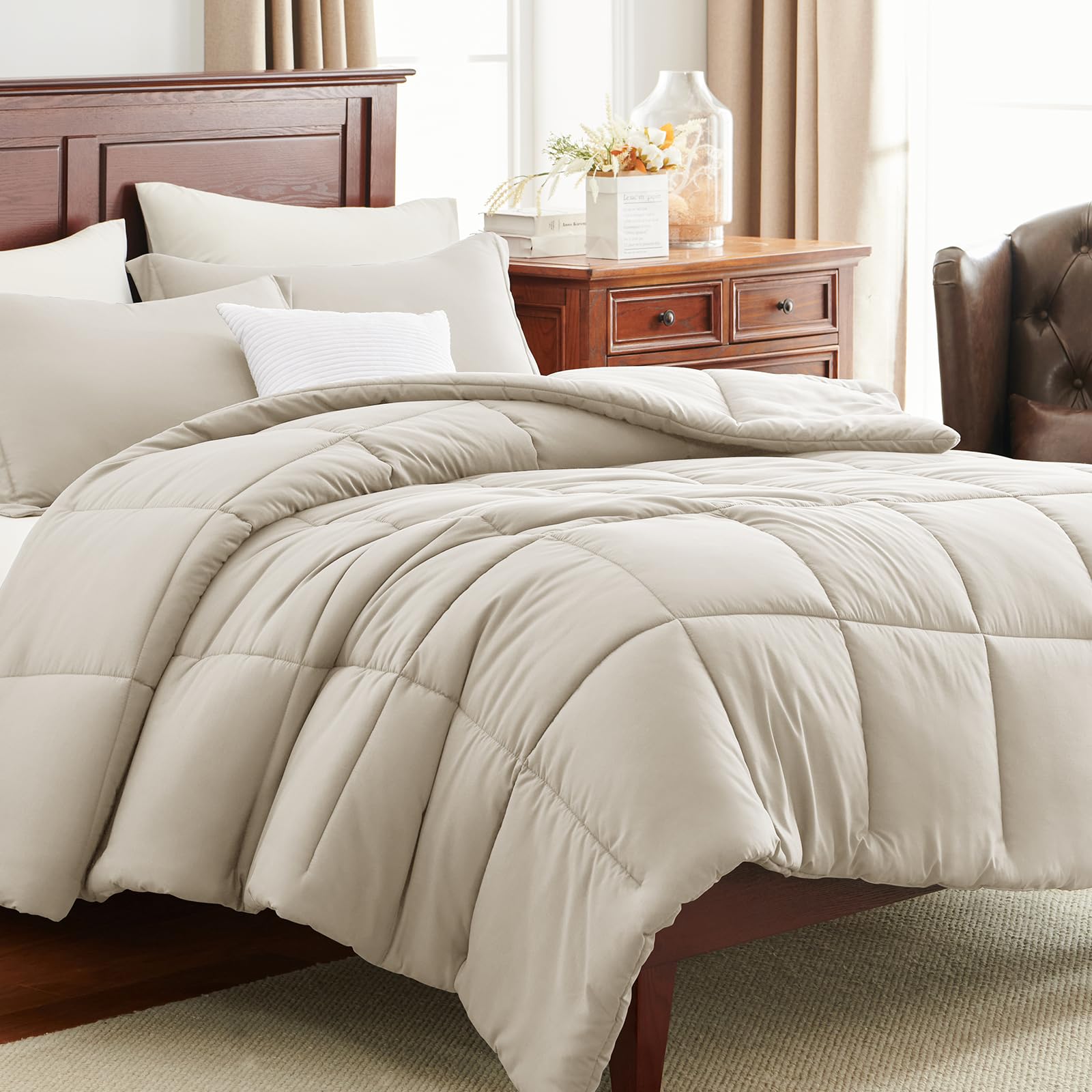 CozyLux CozyQueen beige bedroom setup creates a calming sleep space.