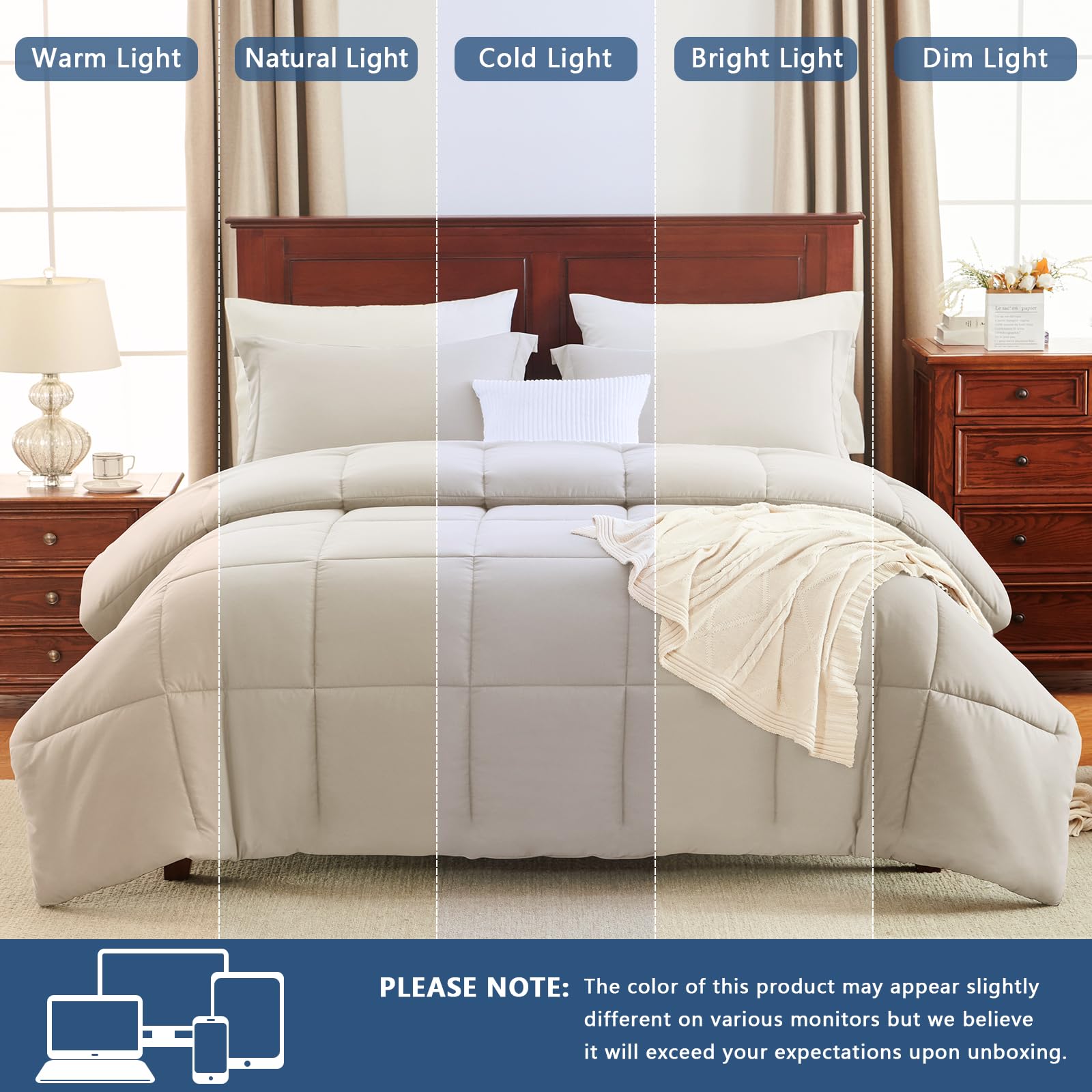 CozyLux CozyQueen beige pillow shams complete the coordinated look.