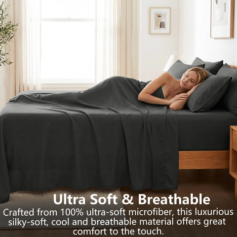 CozyLux dark grey sheets close-up highlights silky-soft texture and even weave.