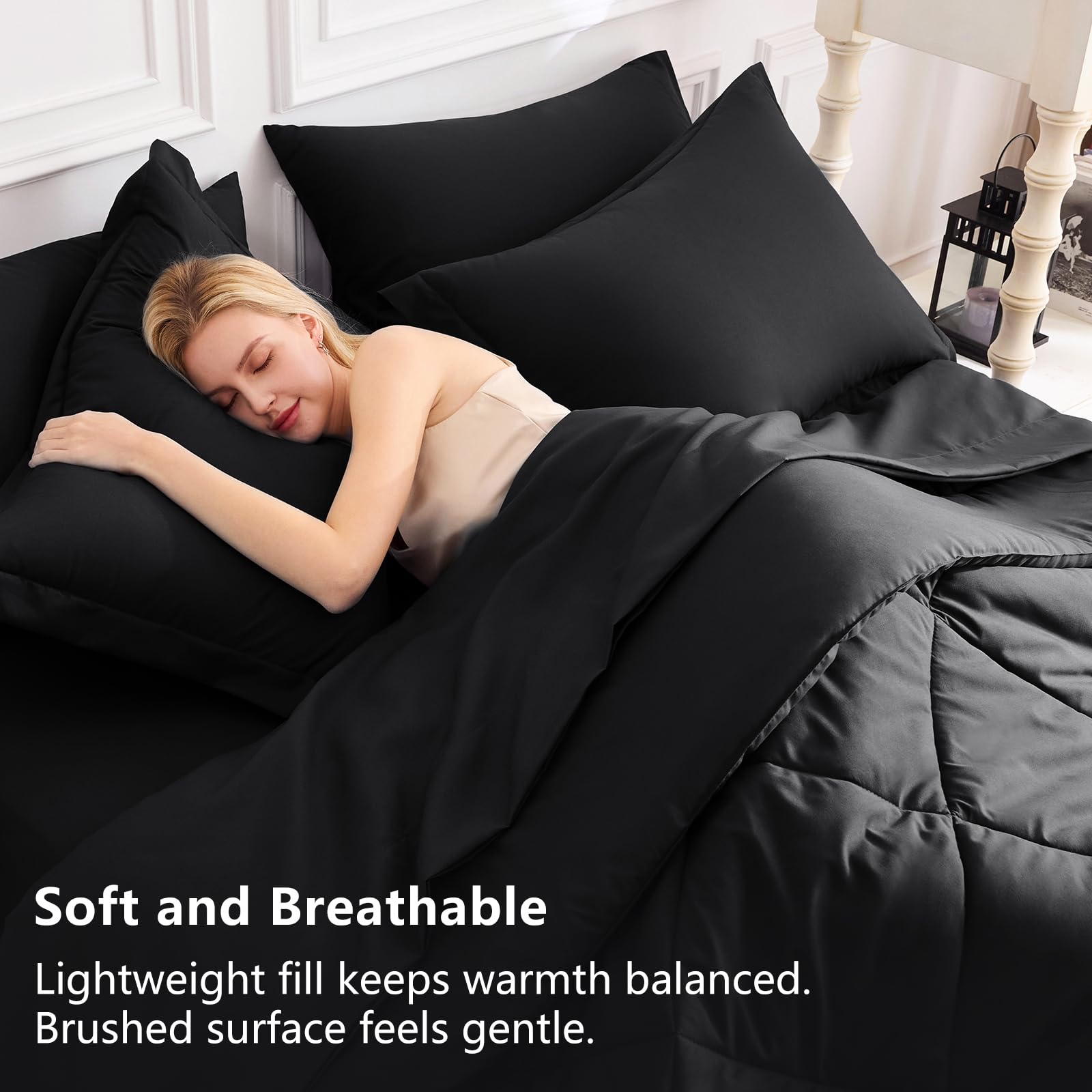 CozyLux down-alternative comforter close-up showing lightweight warmth