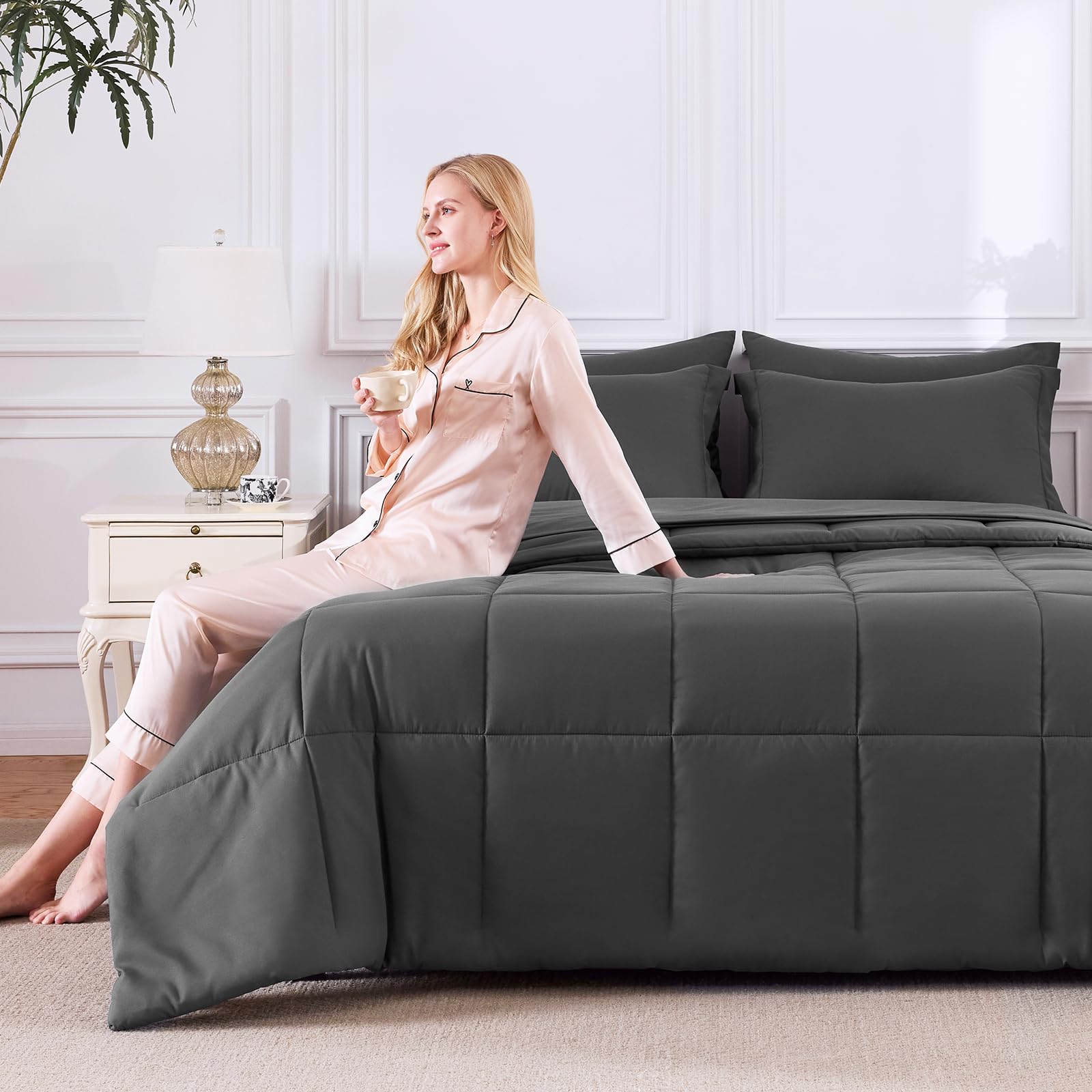 CozyLux down-alternative fill delivers plush softness.