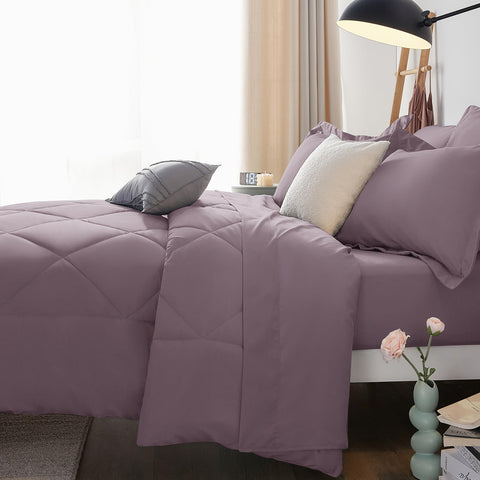 CozyLux all-season dusty purple bedding set shown for versatile styling
