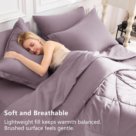 CozyLux box stitching detail on the dusty purple comforter for durable construction