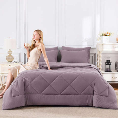 CozyLux dusty purple pillow shams completing the coordinated look