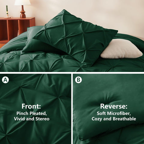 Pinch-pleat comforter from CozyLux emerald green set for an elegant layered look.