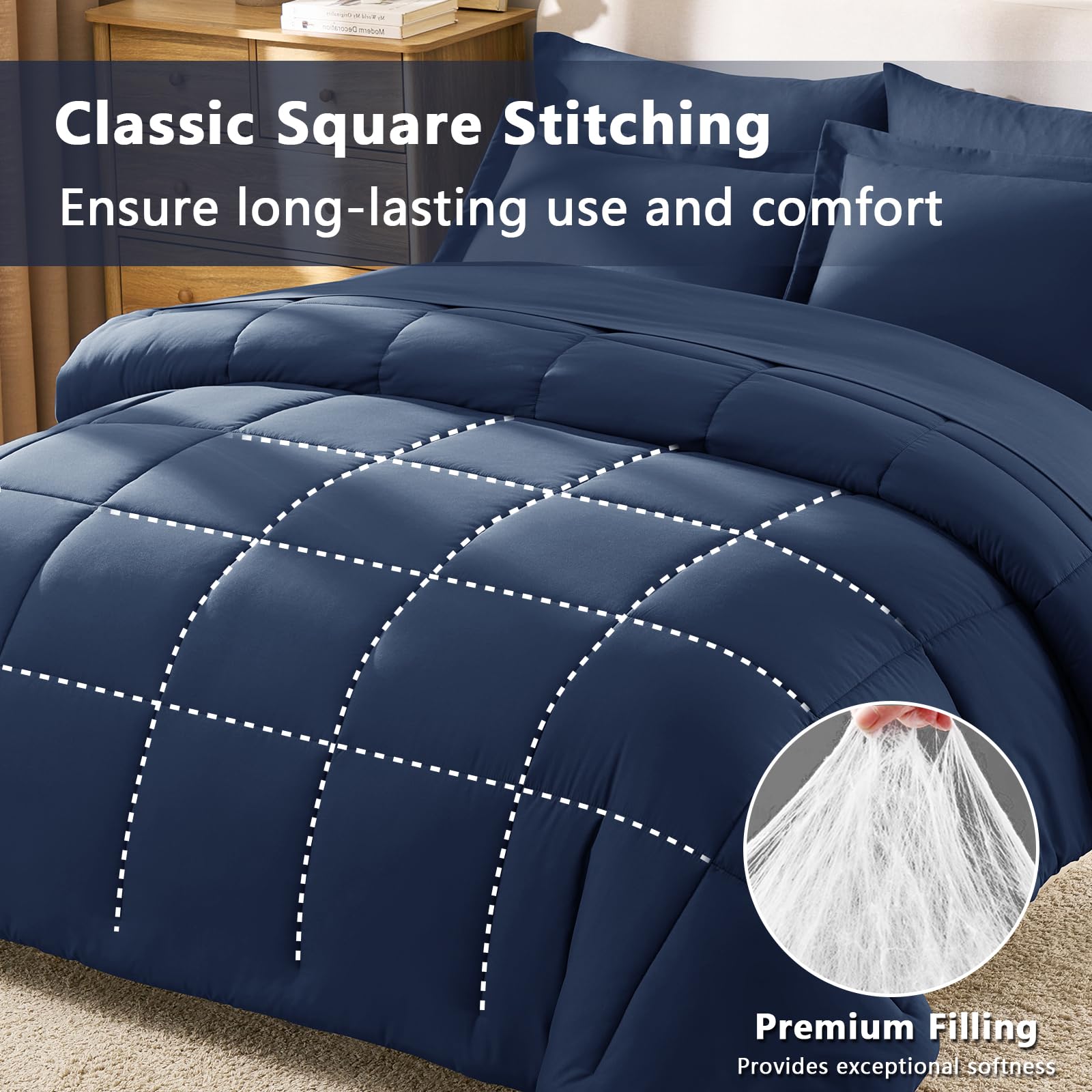 CozyLux envelope-closure navy pillowcase shown with coordinating set