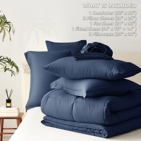 CozyLux navy flat sheet and pillowcases arranged for the bed
