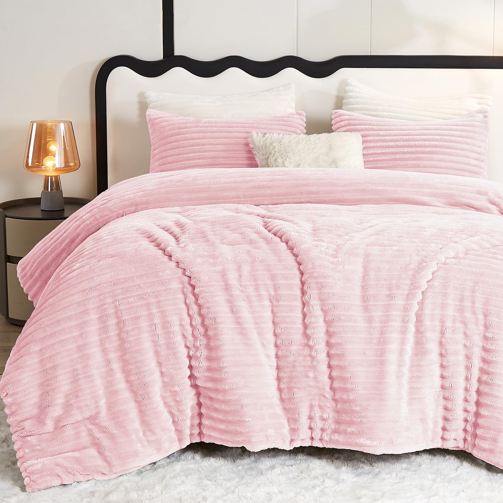 CozyLux fluffy king comforter pink front view offers plush warmth for winter nights.