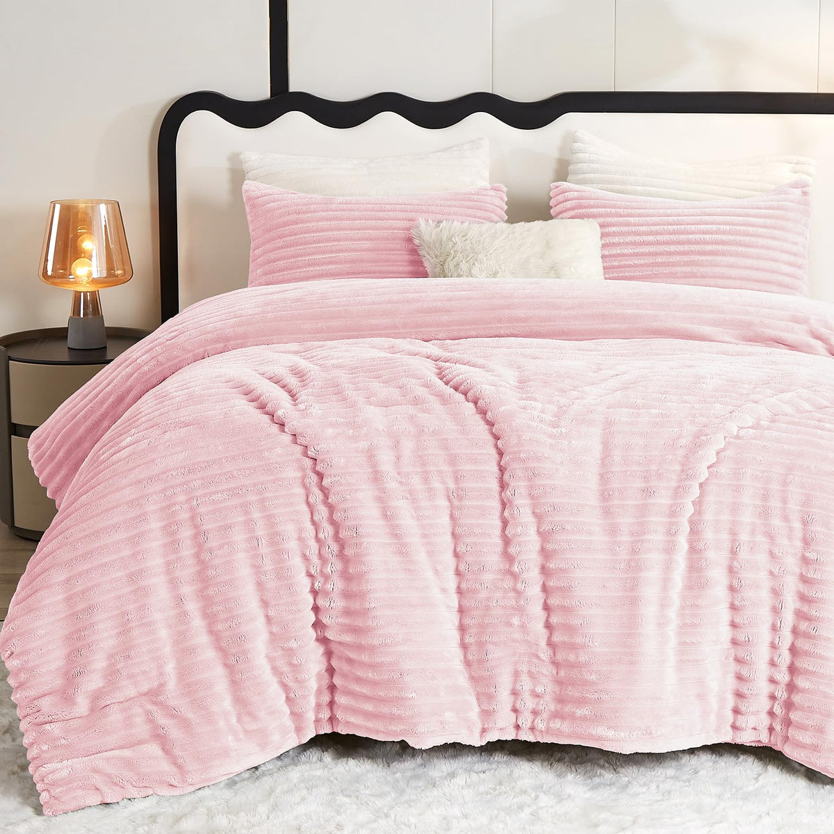 CozyLux fluffy king comforter pink front view offers plush warmth for winter nights.