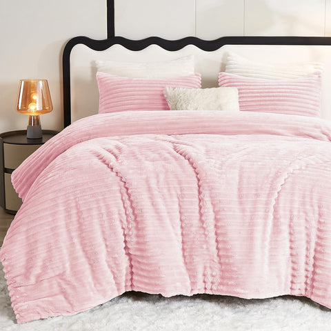 CozyLux fluffy king comforter pink front view offers plush warmth for winter nights.