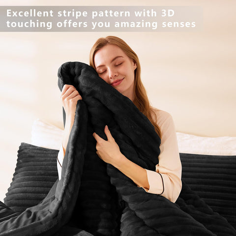 CozyLux striped flannel comforter with velvet reverse for style and comfort.
