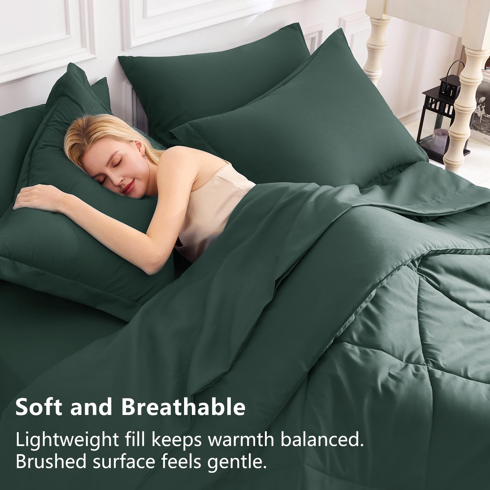 CozyLux forest-green king flat sheet provides a secure deep-pocket fit.