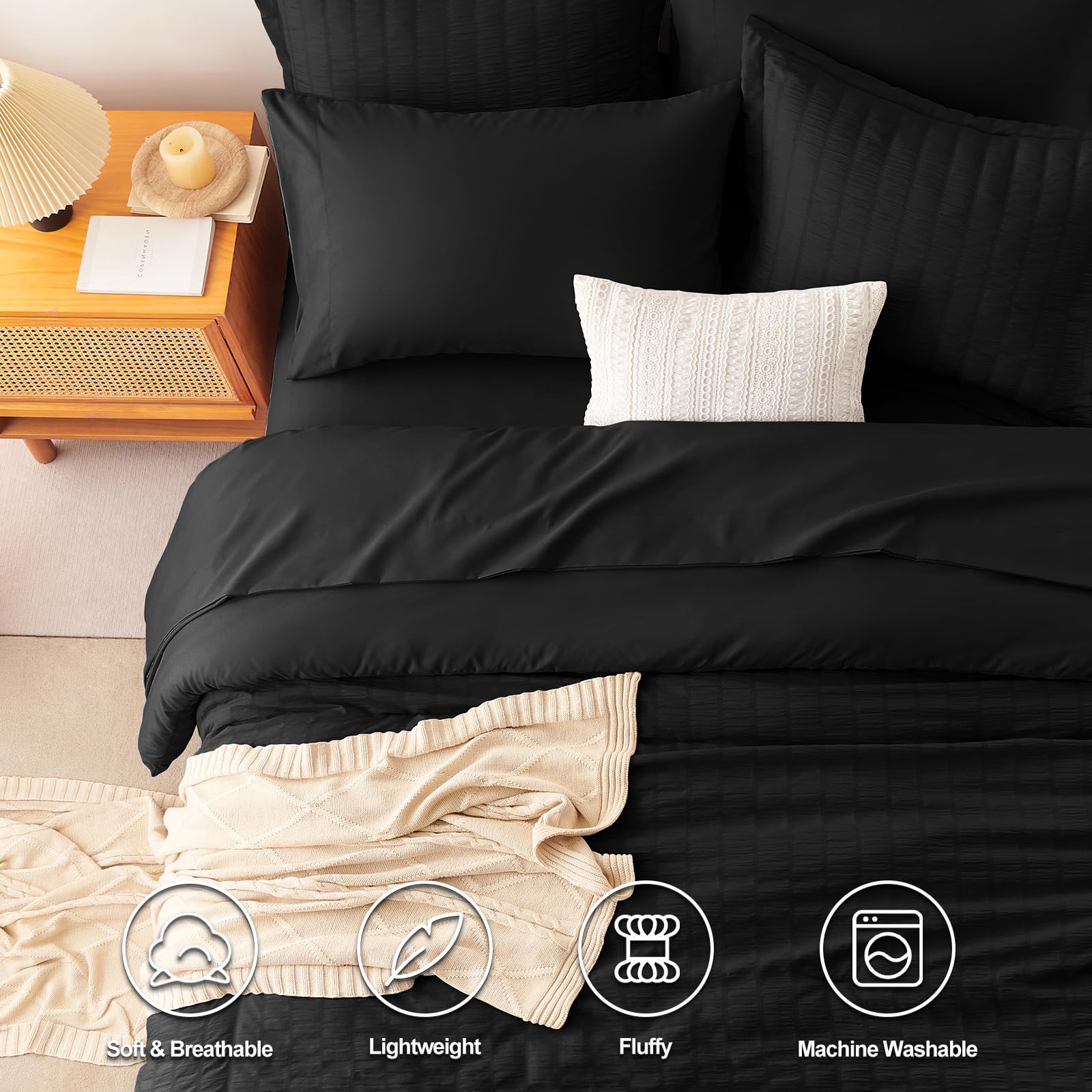 CozyLux front-wrinkle-textured comforter with smooth reverse for effortless sleep