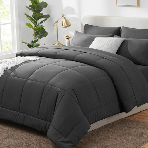 CozyLux full-size comforter in dark grey with a soft quilted finish for all-season warmth.