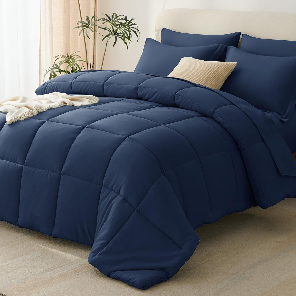 CozyLux full-size navy comforter with box stitching detail for even warmth