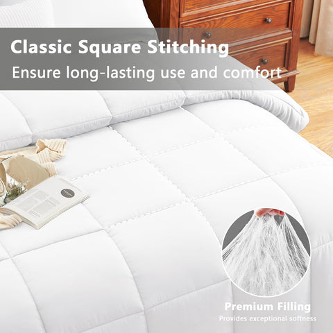 CozyLux box-stitch comforter with white finish maintains even fill distribution.