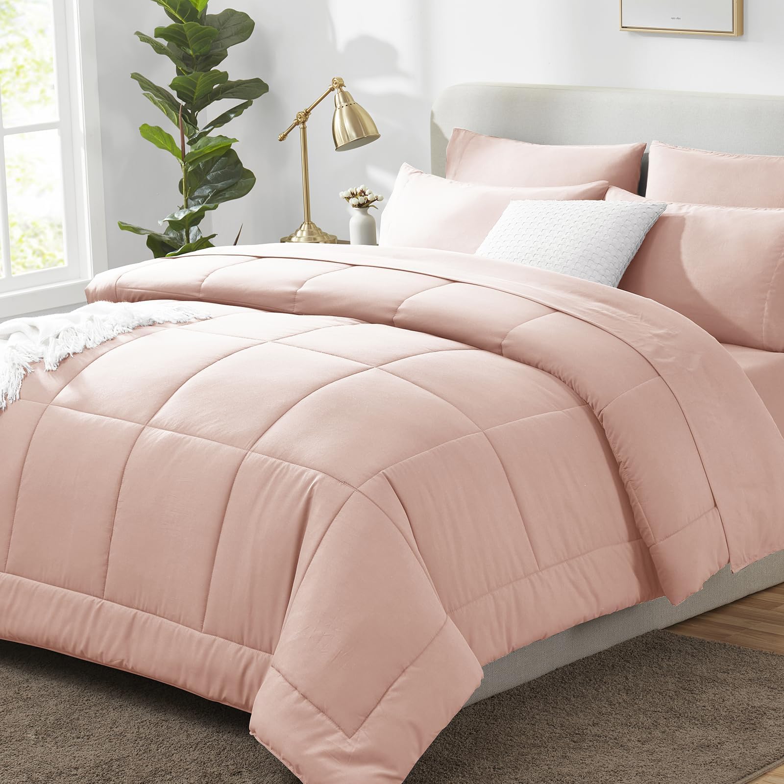 CozyLux full-size comforter set, blush pink, quilted texture for all-season warmth and plush comfort
