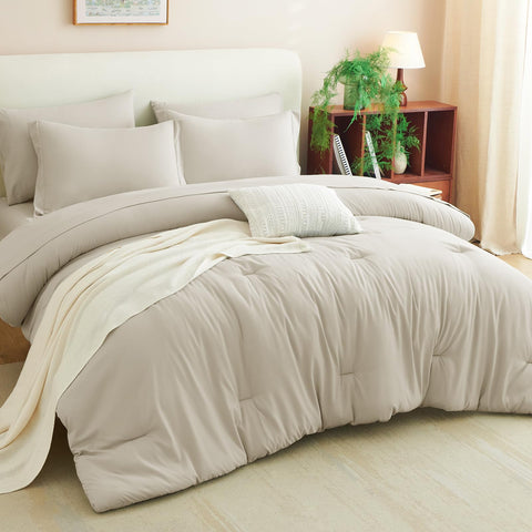 CozyLux king comforter set beige fabric closeup reveals soft texture
