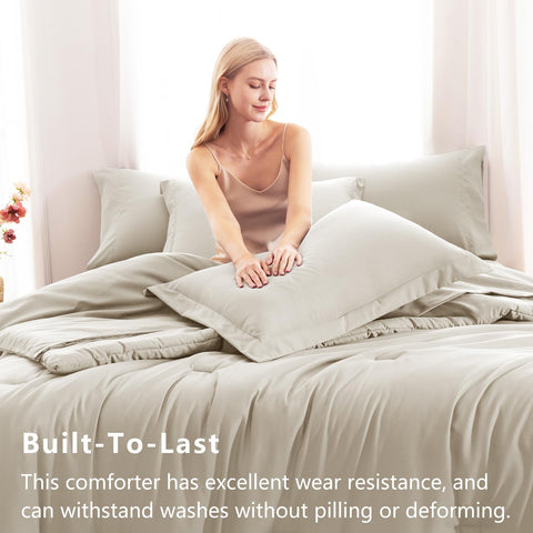 CozyLux king comforter set beige fitted sheet with snug, secure fit