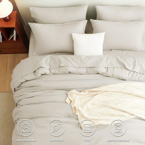 CozyLux king comforter set beige flat sheet with smooth microfiber texture