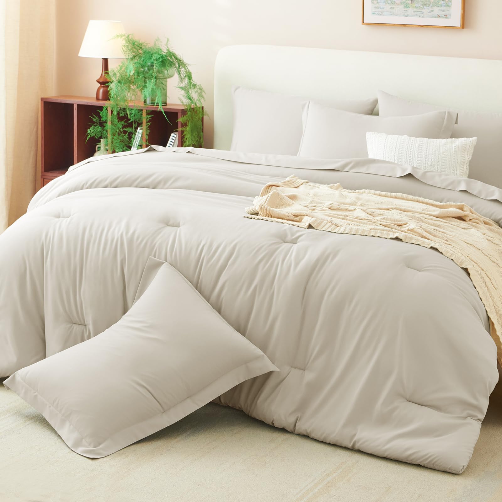 CozyLux king comforter set beige packaging demonstrates convenient bed in a bag