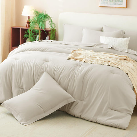 CozyLux king comforter set beige packaging demonstrates convenient bed in a bag