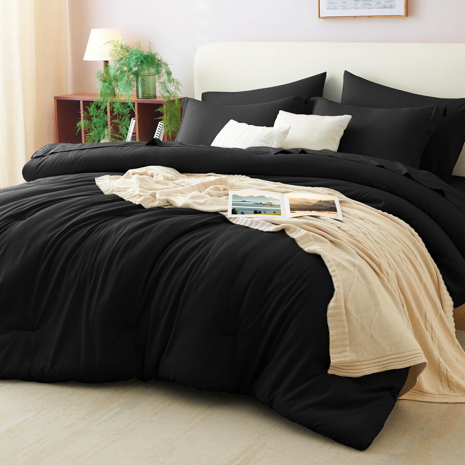 CozyLux King comforter set in black as a bold bedroom centerpiece.