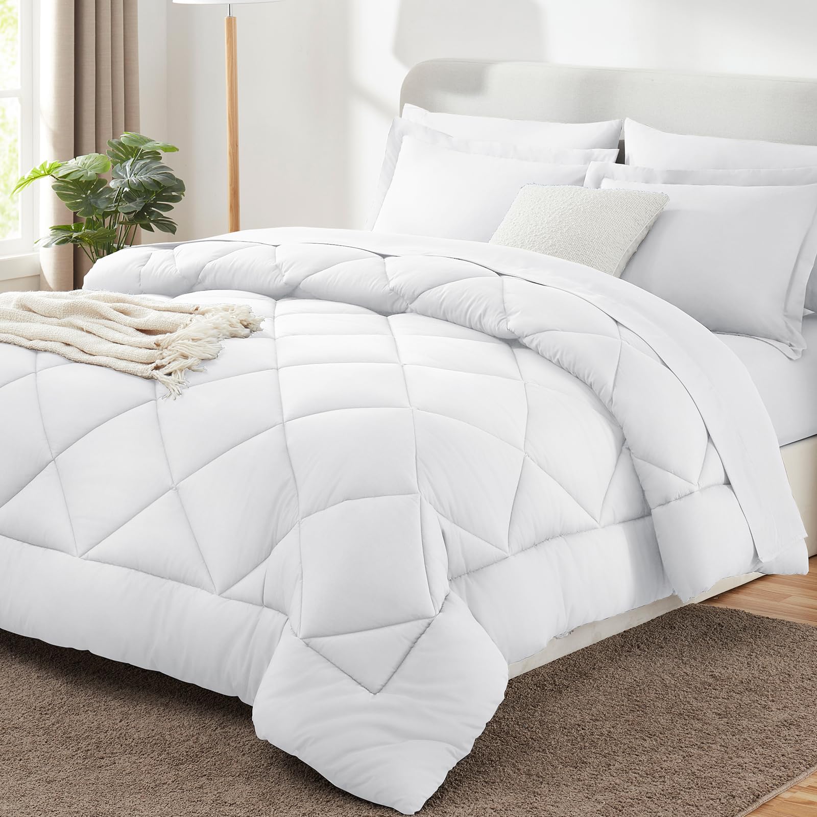 CozyLux king-size white comforter set for all-season comfort