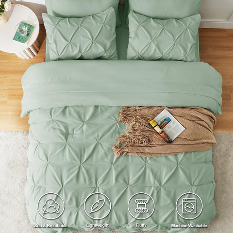 CozyLux pinched-pleat design adds geometric texture to sage bedding