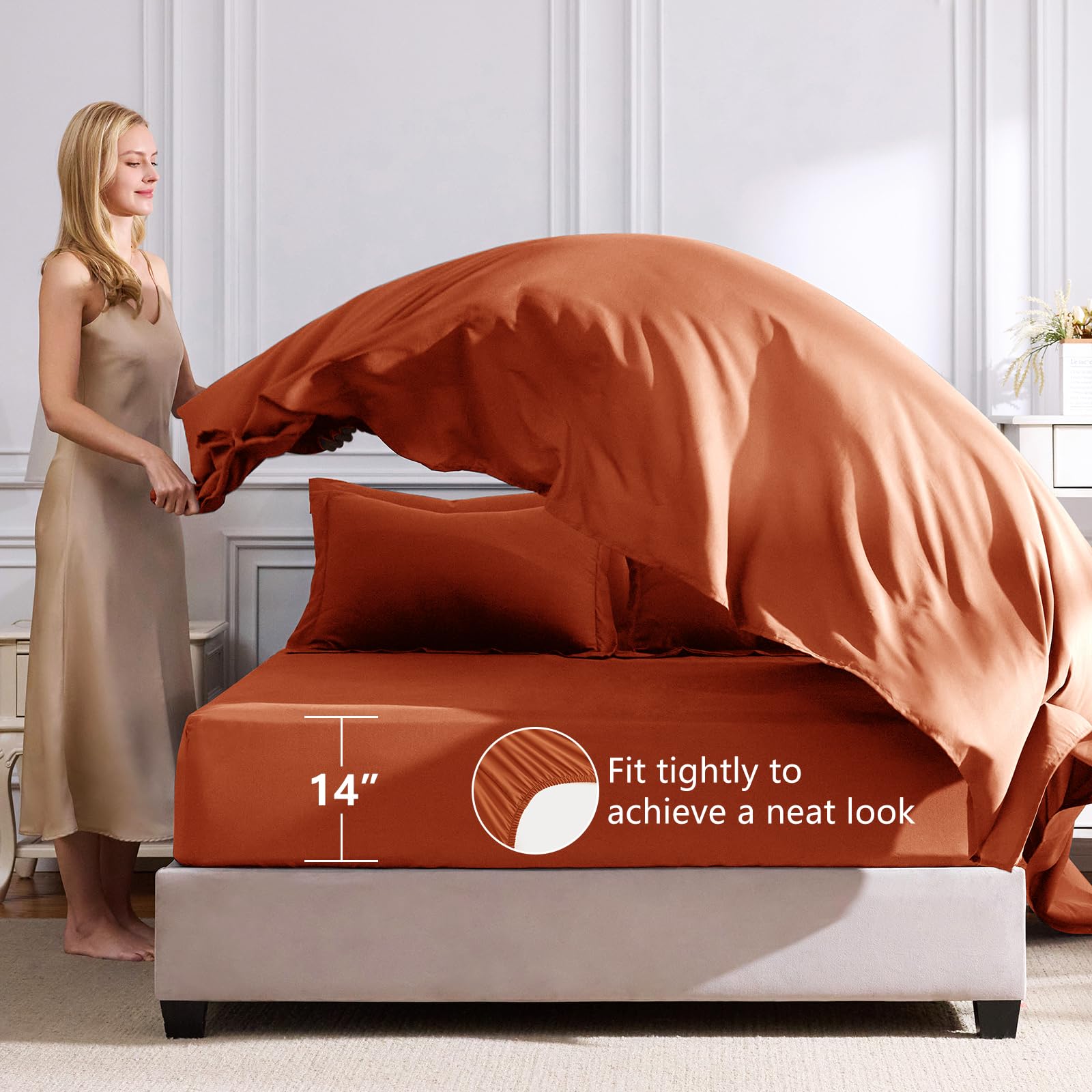 CozyLux burnt orange shams complement the set with coordinated, elegant styling.