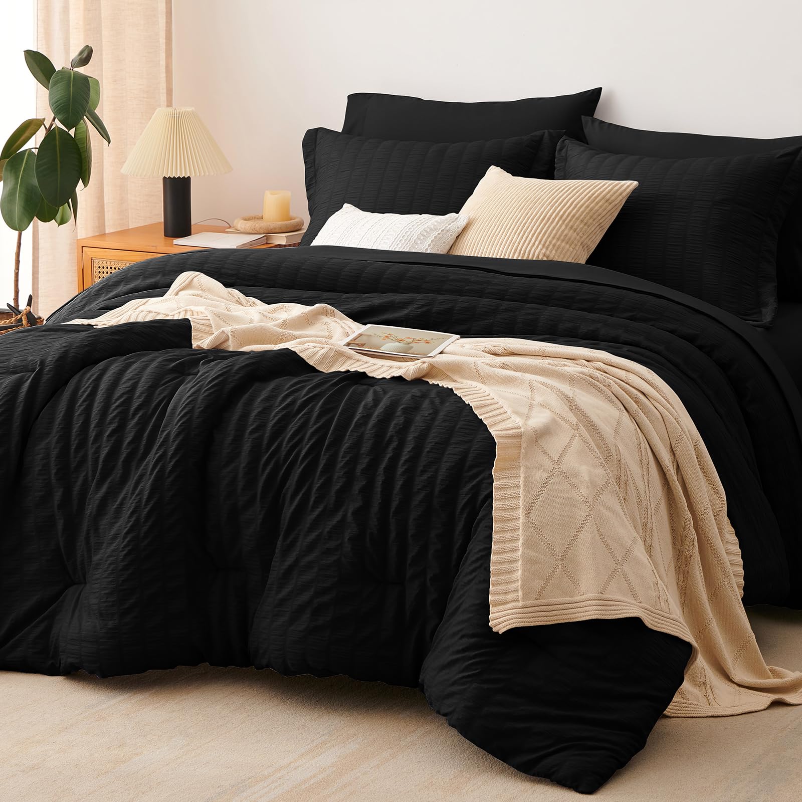 CozyLux king-size comforter seersucker bed-in-a-bag for all-season warmth
