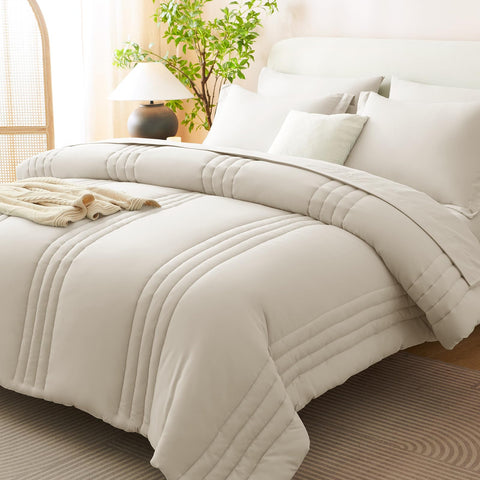 CozyLux king size comforter set beige bedding for all-season comfort
