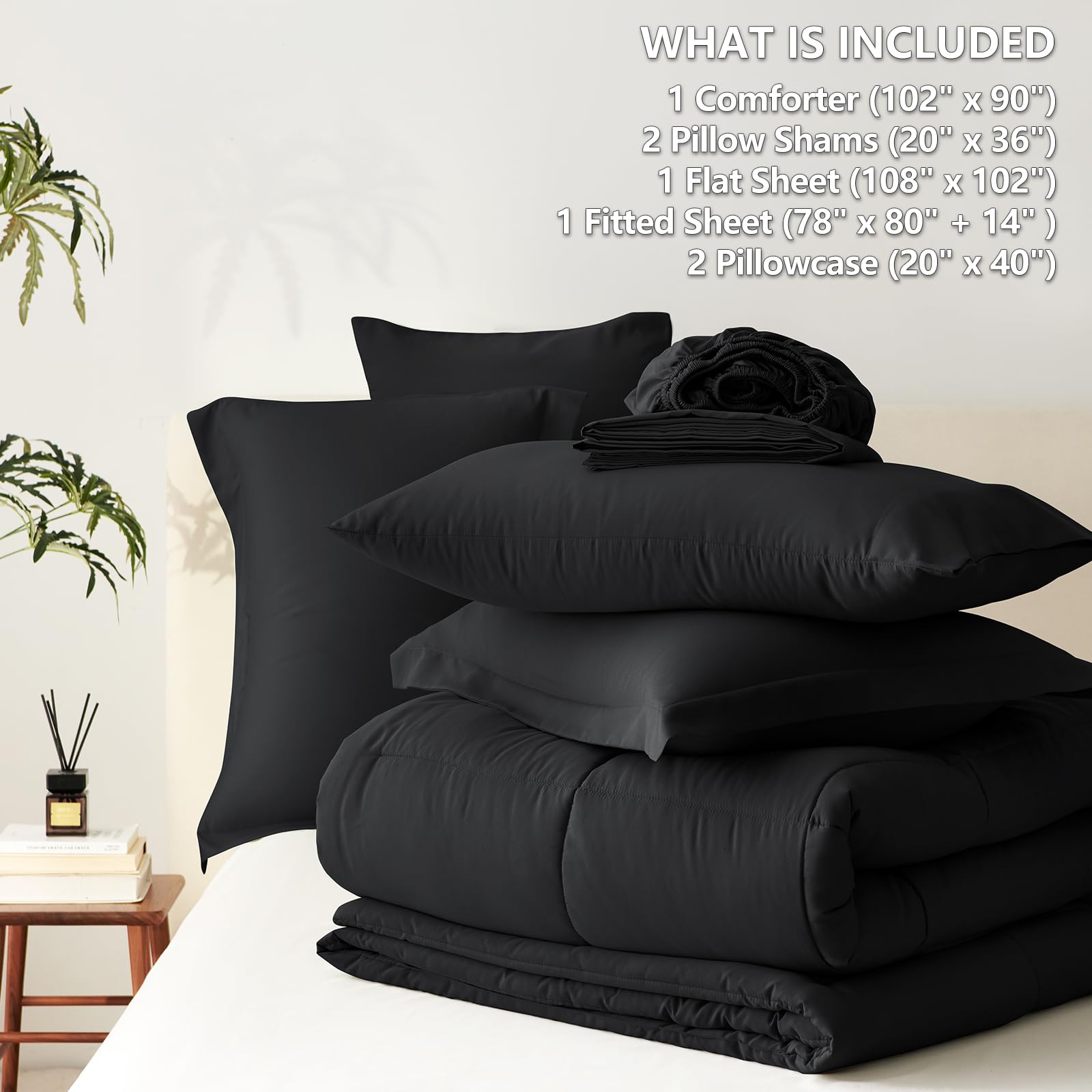 CozyLux King Size Comforter Set Black durable box stitching detail