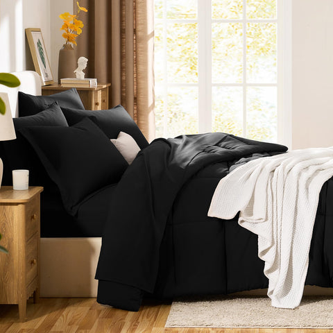 CozyLux King Size Comforter Set Black dye-resist, color stays true