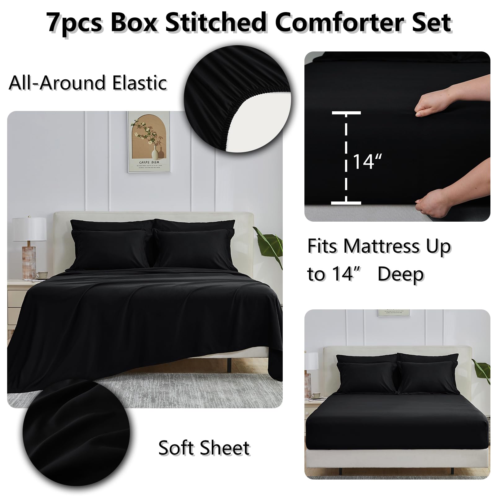 CozyLux King Size Comforter Set Black matching pillow shams