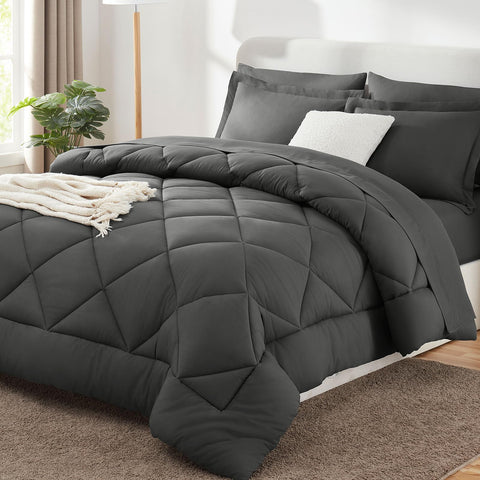 CozyLux king-size comforter set dark grey fabric close-up highlights soft microfiber
