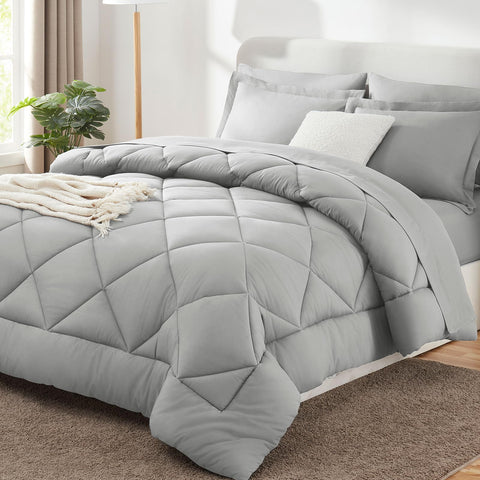 CozyLux king size comforter set in light grey showcases breathable microfiber.