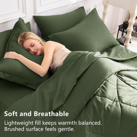 CozyLux king bed with olive green set; deep-pocket fit demonstrated