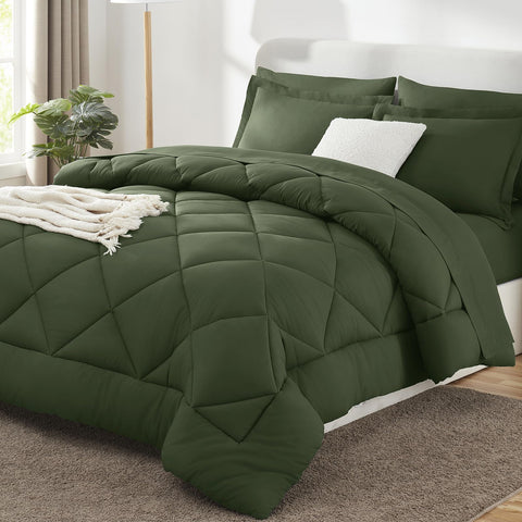 CozyLux king size olive green set packaging; easy unboxing and storage benefits